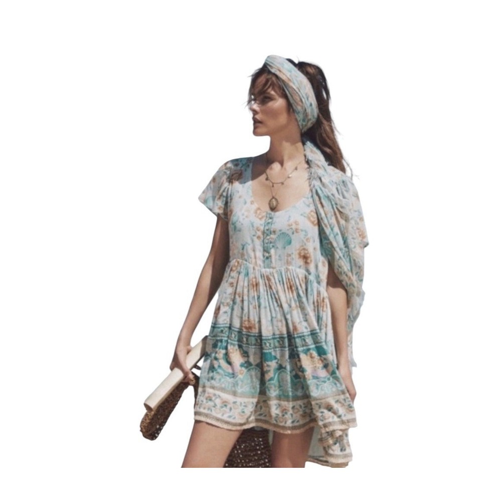 Spell & The Gypsy Collective Seashell Mini Dress Womens XS Floral Lined Coquette - Picture 2 of 9